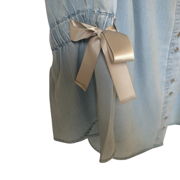 Celebrity Pink Light Blue Denim Bell Sleeve Beau Off The Shoulder Blouse Size L - Picture 4 of 8